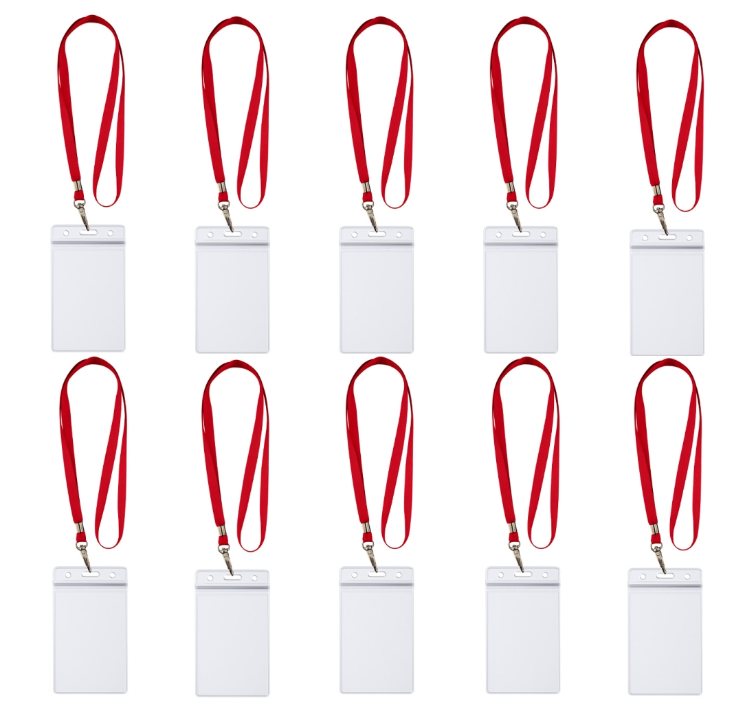 10 x Lanyard Umhängeband mit 10x Ausweishülle ZIP Kartenhalter horizontal & vertikal wasserdicht Ausweise Karten Schutzhülle 0,80mm flexibel